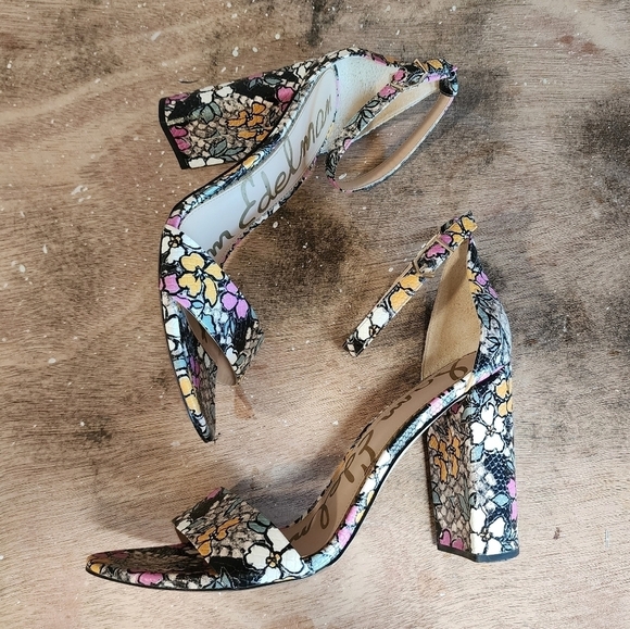 Sam Edelman Floral Print Yaro Ankle Strap  Block Heeled Sandals 9.5 - Picture 1 of 8